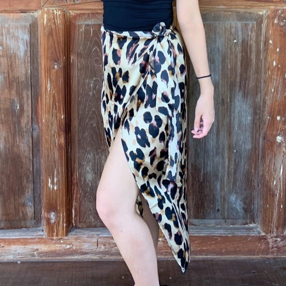 Leopard Print Wrap Midi Skirt - image 2